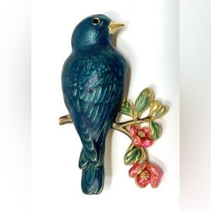 Joan Rivers Bluebird Hand Painted Flights Of Fancy Gold Tone Pin Brooch Retired